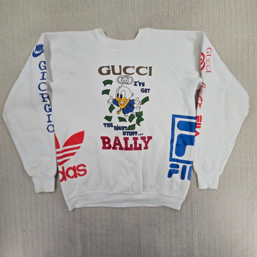 Vintage Multi Logo Sweatshirt Mens XL White Donald Duck Right Stuff USA Made 90s